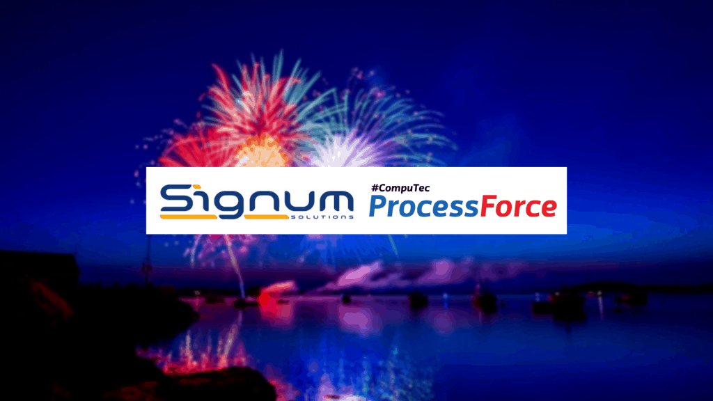 Signum Solutions & ProcessForce logo overlayed on firework image