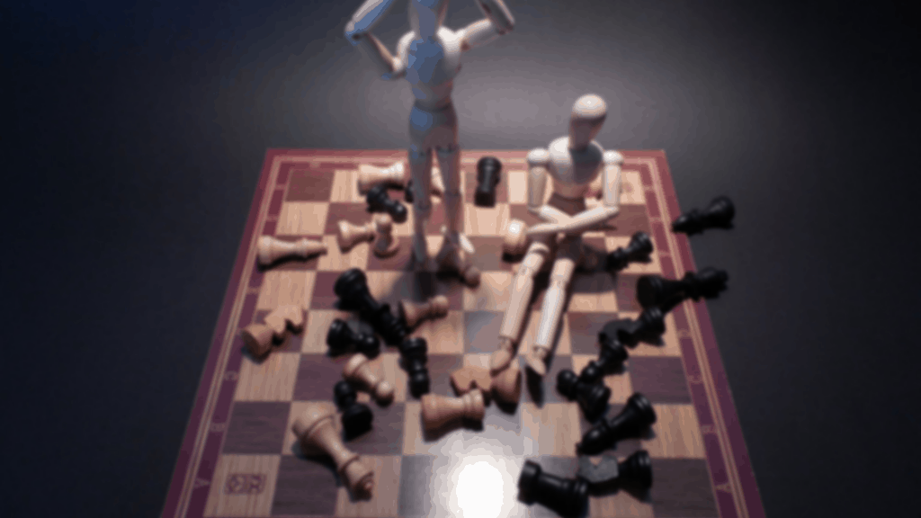 wooden figures on a chessboard