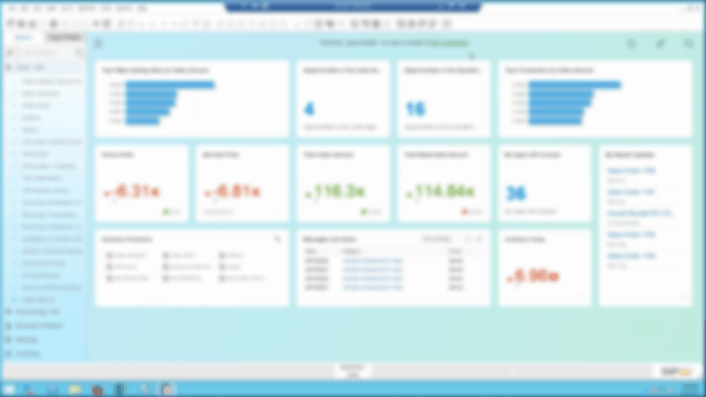 screen shot of SAP business one dashboard for process manufacturing