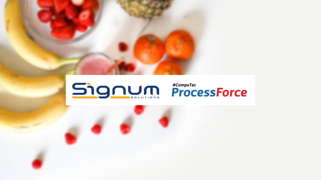 Signum Solutions & ProcessForce logo on background of fruit on white table