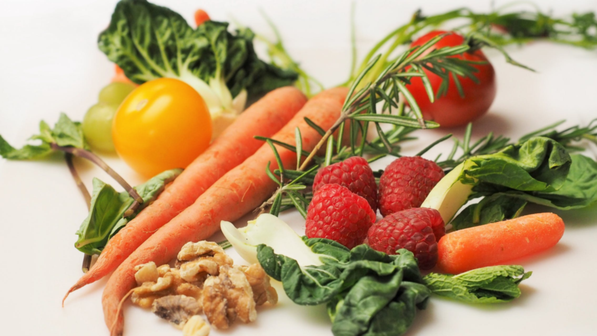 Organic food - raspberries and vegetables