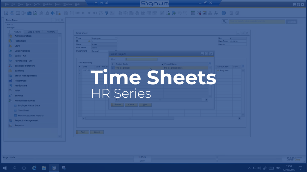 SAP Business One Time sheets video cover image