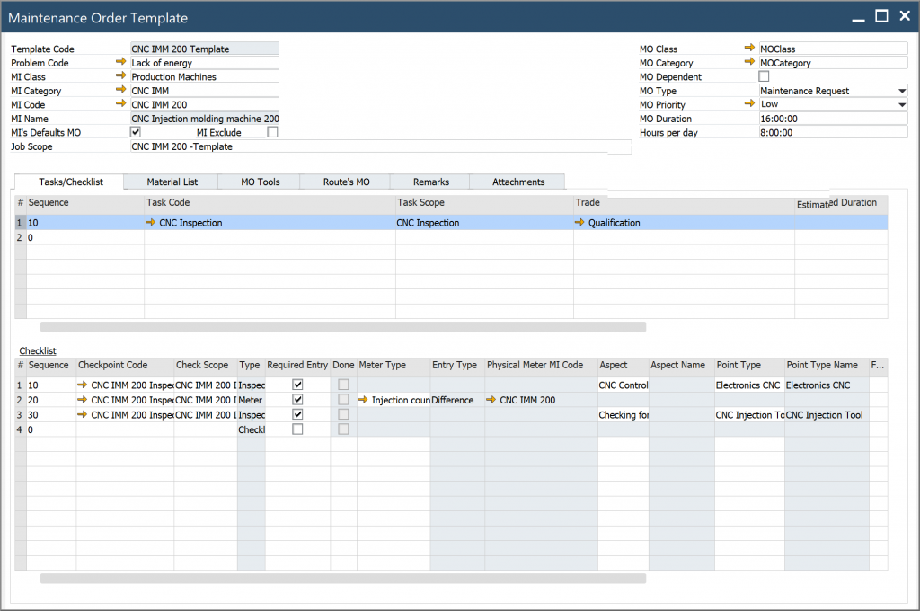 ProcessForce Maintenance Order Template