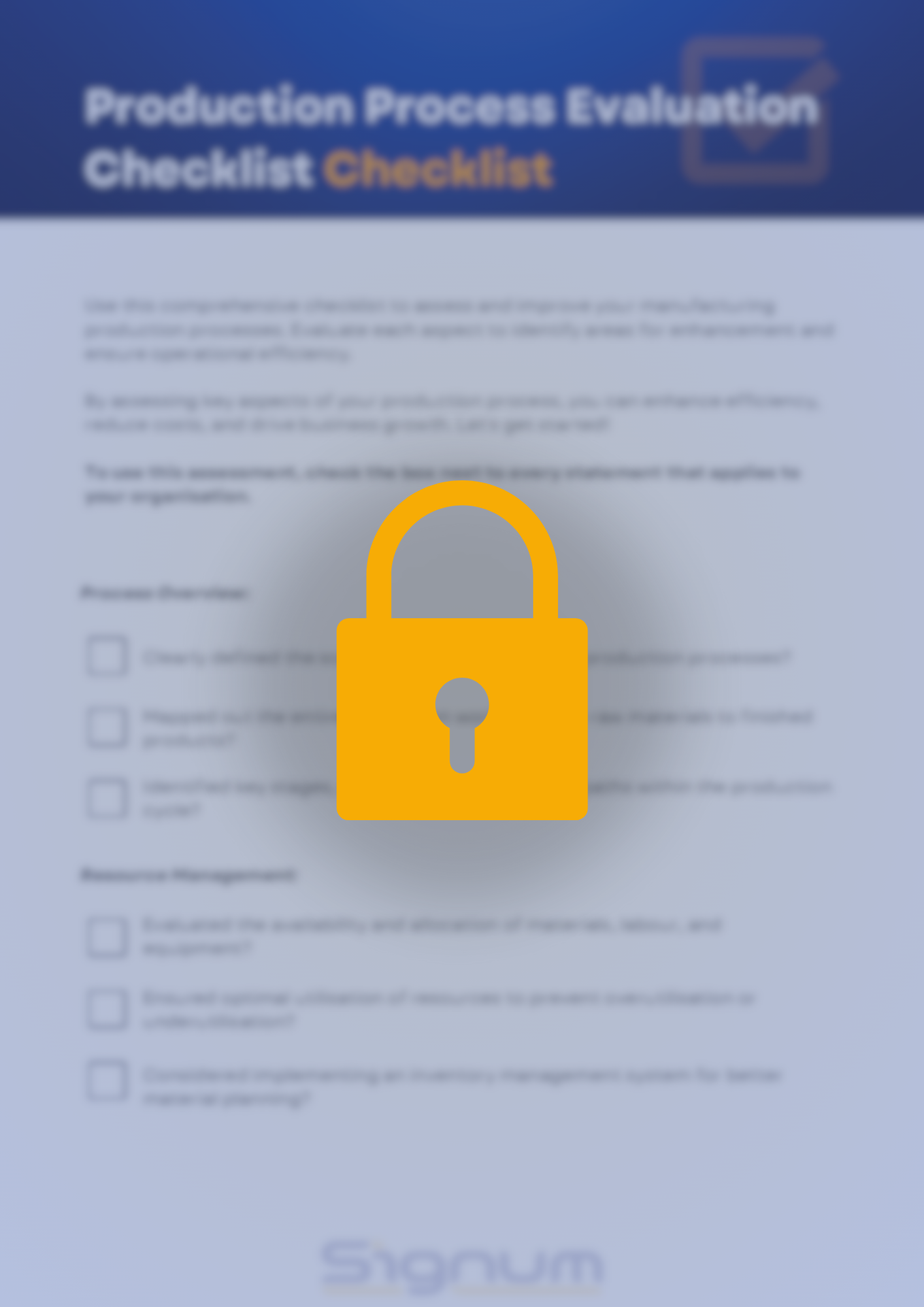 Production Processes Evalution Checklist - Free Download