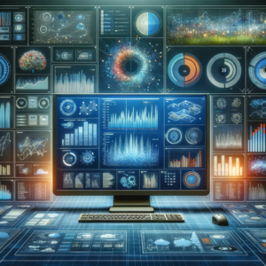 image representing data-driven insights, featuring a detailed dashboard with data analytics and visualizations in a high-tech environment.