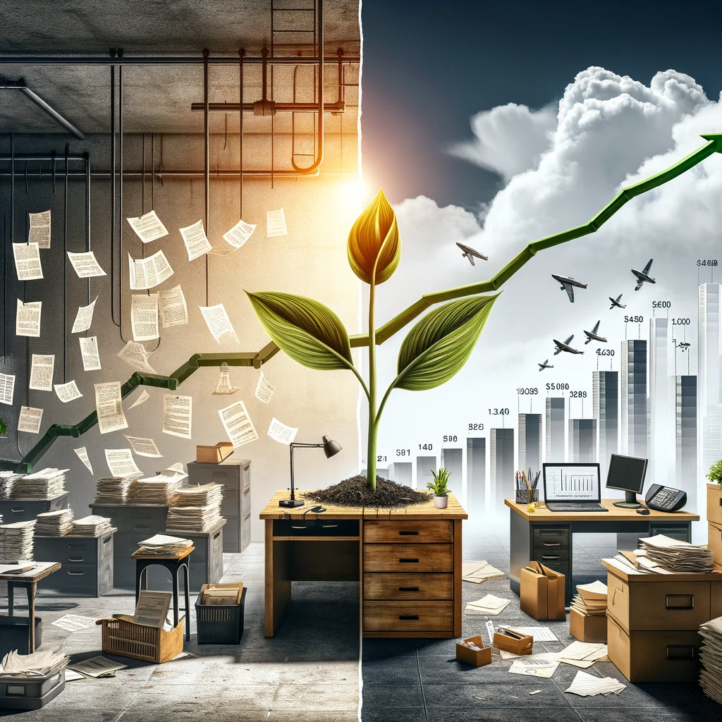 image representing the transition from Sage 50 to SAP Business One, symbolizing growth and operational excellence. The artistic representation captures the evolution from basic to advanced business solutions